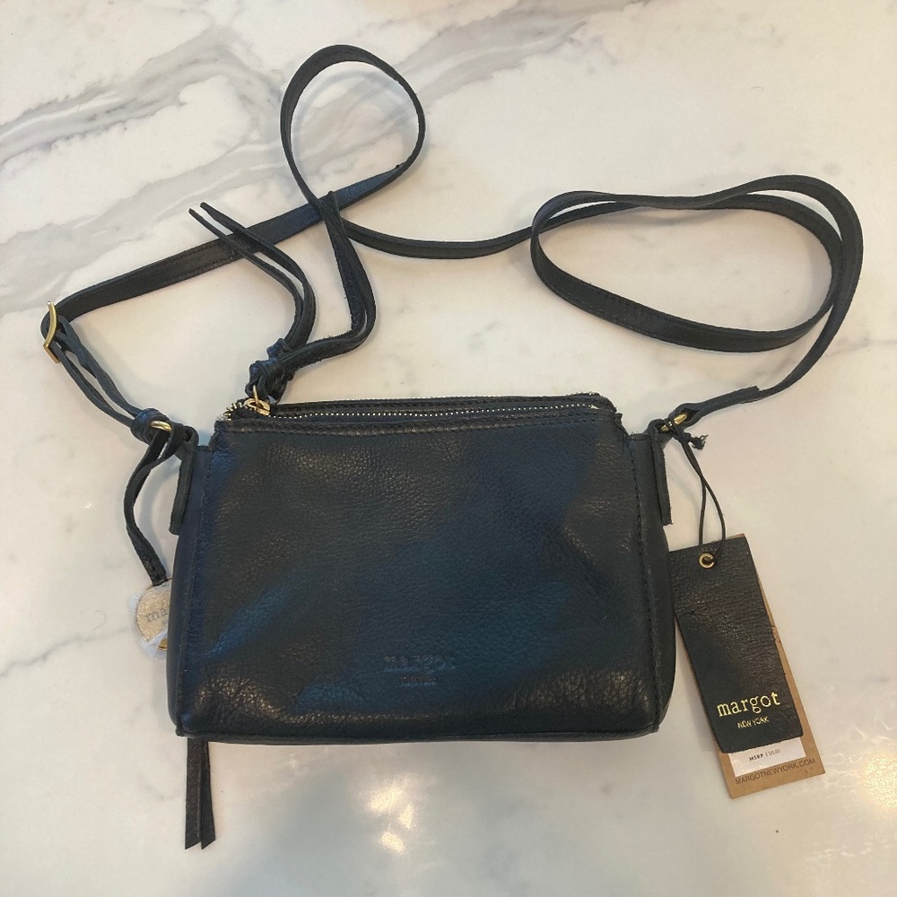 NWT Margot New York Black Leather Crossbody Purse - Picture 1 of 12